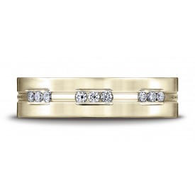 18k Yellow Gold 6mm Comfort-Fit Etched Channel Set 18-Stone Diamond Eternity Ring (.36ct) (Wed_Ring_Diamond)