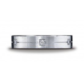 Argentium Silver 5mm Comfort-Fit Pave Set 6-Stone Diamond Design Band (.12ct)