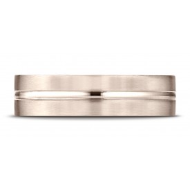 14k Rose Gold Men's Wedding Ring 6mm Comfort-Fit Satin-Finished with High Polished Center Cut Carved Design Band
