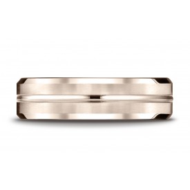14k Rose Gold Men's Wedding Ring 6mm Comfort-Fit Satin-Finished with High Polished Cut Carved Design Band