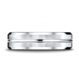 14k White Gold 6mm Comfort-Fit Satin-Finished with High Polished Cut Carved Design Band