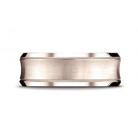 14k Rose Gold Men's Wedding Ring 7.5mm Comfort-Fit Satin-Finished Concave beveled edge  Design Band