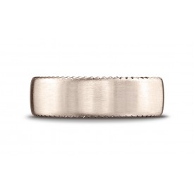 14k Rose Gold 7.5mm Comfort-Fit Satin-Finished Rivet Coin Edging Carved Design Band