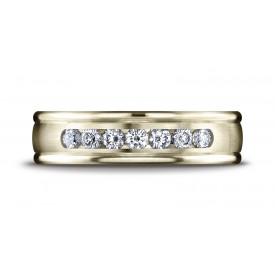 14k Yellow Gold 6mm Comfort-Fit Channel Set 7-Stone Diamond Eternity Ring (.42ct) (Wed_Ring_Diamond)