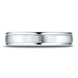 18k White Gold Men's/Womans Wedding Ring 4mm Comfort-Fit Satin-Finished High Polished Round Edge Carved Design Band