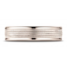 14k Rose Gold Men's Wedding Ring 6mm Comfort-Fit multi milgrain center high polish round edge Design band