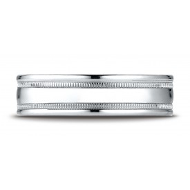 18k White Gold 6mm Comfort-Fit High Polished with Milgrain Round Edge Carved Design Band
