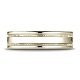 18k Yellow Gold 6mm Comfort-Fit High Polished with Milgrain Round Edge Carved Design Band