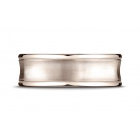 14k Rose Gold Men's Wedding Ring 7.5mm Comfort-Fit Satin-Finished Concave Round Edge Carved Design Band
