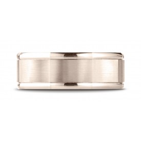 14K Rose Gold Men's Wedding Ring Comfort Fit 8mm High Polish Round Edge Satin Finish Octagonal Center Design Band