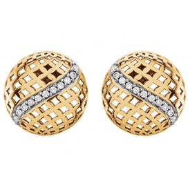14K Yellow Gold Round Diamond Button Shaped Earrings