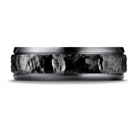 Black Titanium 7.0mm Comfort-Fit Hammered-Finished Design Ring 