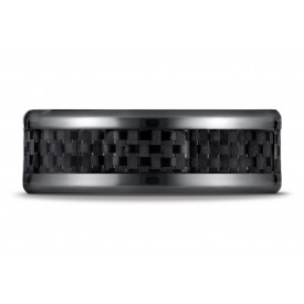 Black Titanium 8mm Comfort-Fit Carbon Fiber Inlay Design Ring 