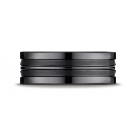 Black Titanium 8mm Comfort-Fit Satin-Finished High Polished Center Cut Squared Edge Carved Design Ring 