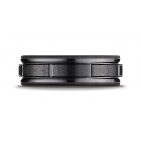 Black Titanium 7mm Comfort-Fit Satin-Finished Round Edge Design Ring 