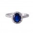 14k White Gold Halo Round  Diamond and Deep Blue Sapphire Engagement Ring
