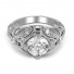 14K White Gold Engraved Filigree Diamond  and Sapphire Engagement Ring