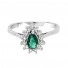 14k White Gold Pear Shaped Emerald and Diamond Ring 