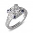 14K White Gold Art Deco Halo Diamond and Sapphire Engagement Ring