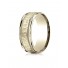 14k Yellow Gold Men's Wedding Ring 8mm Comfort-Fit High Polished Squared Edge Carved Design Band
