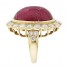 18k Yellow Gold Oval Shaped Cabochon Ruby and Diamond Ring 