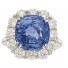14K White Gold Cushion Shaped Sapphire and Full Cut Diamond Ring 