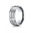 14k White Gold 8mm Comfort-Fit Satin-Finished High Polished Center Trim and Round Edge Carved Design Band