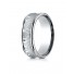 18k White Gold Men's Wedding Ring 7.5mm Comfort Fit Hammered Finish Concave Center Design Band